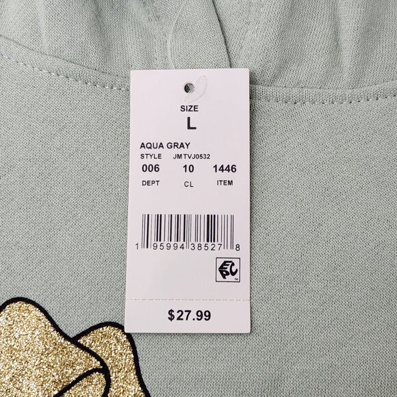 MTV Music Television Hoodie Size L Aqua Gray with Glitter Bow Print Cotton Blend - Picture 2 of 8
